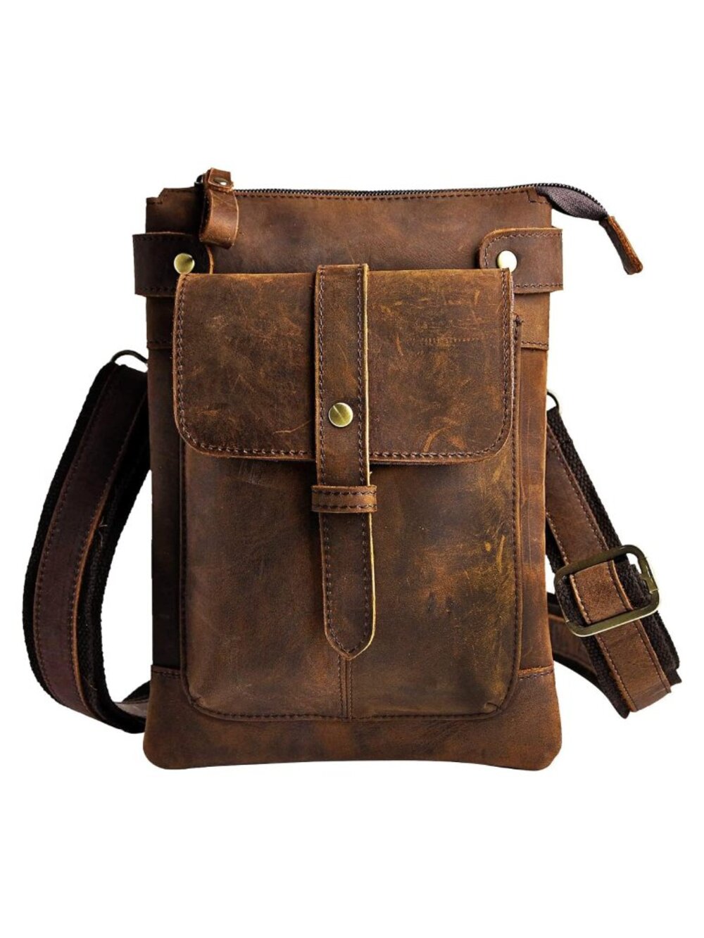 Genuine Leather Fanny Messenger Bag Small Shoulder Satchel Waist Pack